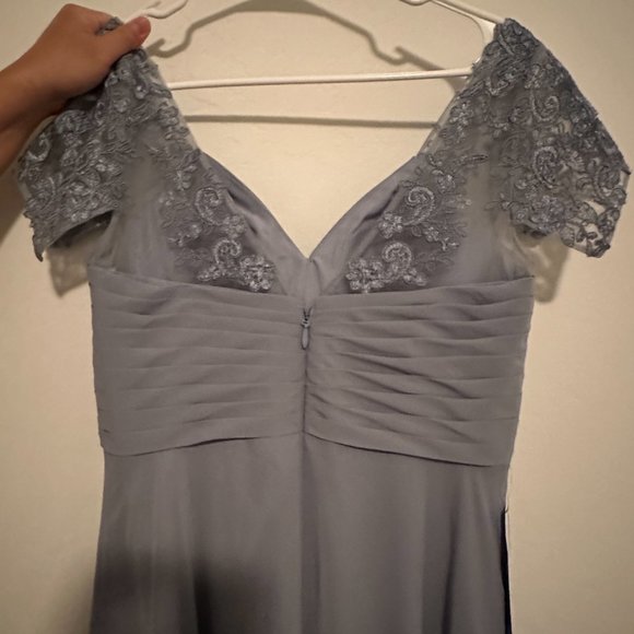 AZAZIE *ADALYN* A-Line Lace Chiffon Floor-Length Dress Dusty Blue *Size A12* - Picture 8 of 11